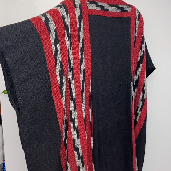 Deborah Hughes handwoven poncho red black ikat - Picture 5 of 9